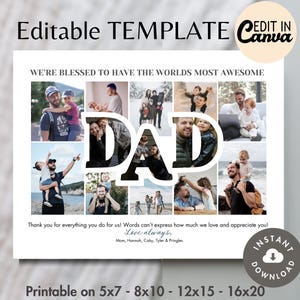 Papa photo collage mot cadre modèle canva modifiable affiche d'appréciation personnalisée 8 x 10 personnalisé imprimable bricolage cadeau fête des pères/anniversaire