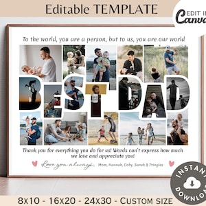 Meilleur modèle de cadre de collage photo mot papa imprimable DIY personnalisé fête des pères/cadeau d'anniversaire personnalisable papa art mural hommage 8 x 10