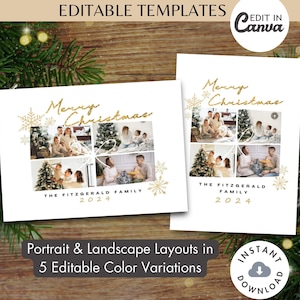 Bearbeitbare Weihnachtskarte Fotocollage Canva VORLAGE Benutzerdefinierte druckbare Boho moderne minimalistische Feiertags-Gruß-Karte 5 x 7 Digital Download