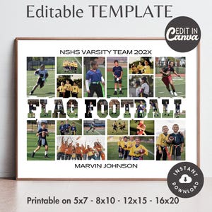 Flag FOOTBALL Photo Collage TEMPLATE Printable Sports Team Poster Custom Personalized Senior Athlete/Coach Gift DIY Picture Grid 8x10 Print
