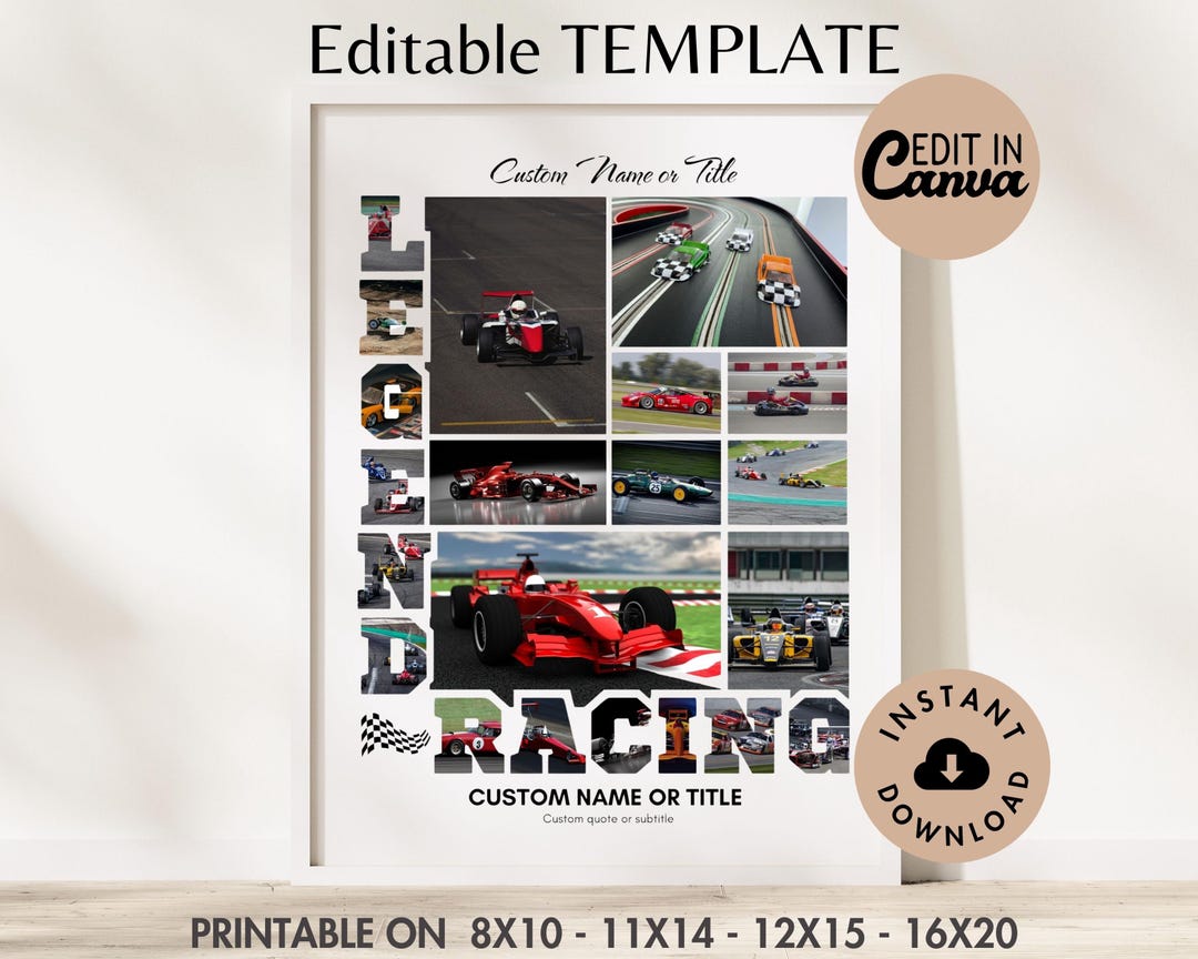 Legend Racing Photo Collage Word Frame TEMPLATE, Customizable Car Racer ...