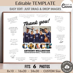 Basketball COACH Signing Frame Canva TEMPLATE Custom Photo Collage Sports Team Sign Board DIY End of Year/Season Gift Personalized Autograph