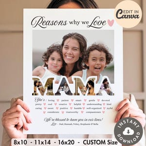 Razones por las que amamos a MAMÁ: plantilla editable, marco de fotos personalizado con palabras, regalo para el Día de la Madre o cumpleaños, recuerdo de homenaje personalizable de 8 x 10 pulgadas.