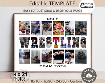 Wrestling Photo Collage TEMPLATE, Senior Night Gift, DIY Personalized Wrestler Poster, End of Year Appreciation Keepsake, Printable Download