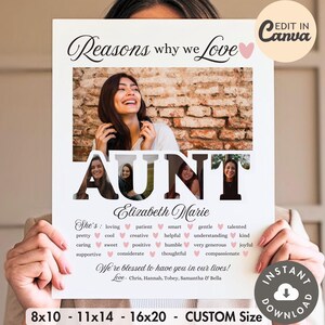 Razones por las que amamos a la TÍA: Plantilla editable, marco de fotos personalizado con palabras, regalo para el Día de la Madre o cumpleaños, recuerdo de homenaje personalizable de 8 x 10 pulgadas.