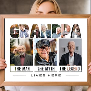 Bearbeitbares GRANDPA Wort Foto Collage Canva VORLAGE Benutzerdefiniertes druckbares Poster DIY Personalisierter Vatertag Großvater Geburtstagsgeschenk 8x10 Druck