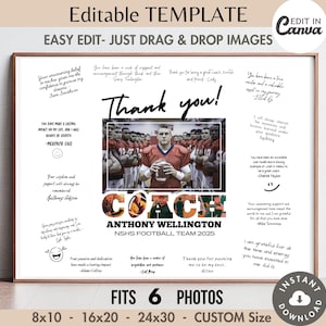 Fußball COACH Signierrahmen Leinwand VORLAGE Benutzerdefinierte Fotocollage Sport Team Schild DIY Ende des Jahres/Saison Geschenk personalisiertes Autogramm