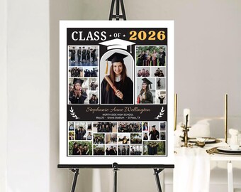 Plantilla de póster de collage de fotos de graduación de 2026 editable, imprimible, de 16 x 20, regalo personalizado para graduados, recuerdo de retrato de último año.