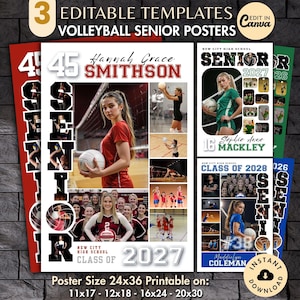 Volleyball SENIOR Photo Collage TEMPLATE, Personalized Game Night Sports Team Poster DIY Printable Display Sign Picture Memory Keepsake Gift