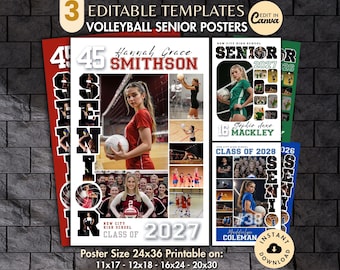 Volleyball SENIOR Photo Collage TEMPLATE, Personalized Game Night Sports Team Poster DIY Printable Display Sign Picture Memory Keepsake Gift