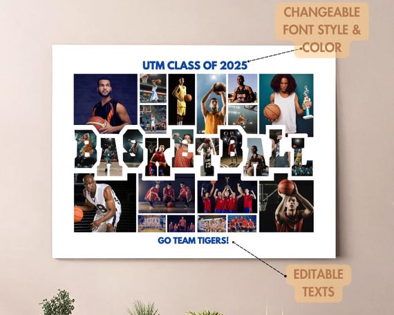 Editable 26-Photo BASKETBALL Collage Canva TEMPLATE Custom Sports Team Poster/Sign Personalized DIY Senior/Coach Gift Printable Picture Grid