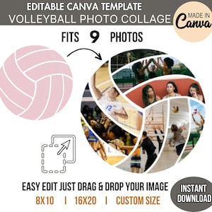 Editable VOLLEYBALL Ball Photo COLLAGE Canva Template for Custom Sports Team Poster/Design Customizable DIY Printable Download Picture Grid