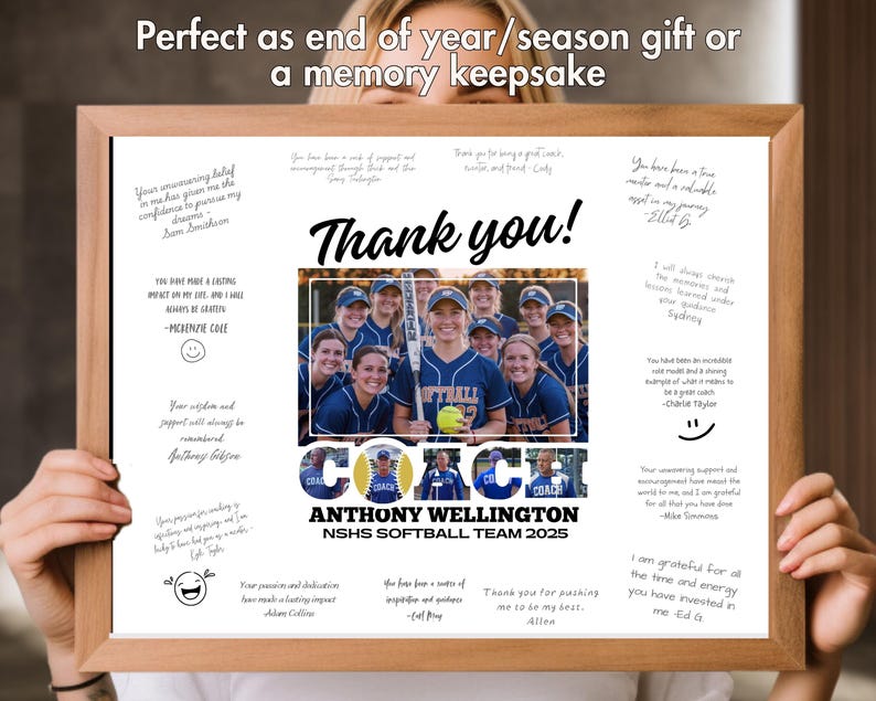 Softball Lessons Frame Softball COACH Signing Frame Canva TEMPLATE Custom Photo Collage Sports ...