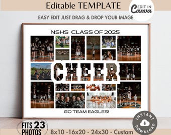 Editable 23-Photo CHEER Word Collage Canva TEMPLATE Printable Custom Sports Team Poster Board Customizable DIY Senior Cheerleader/Coach Gift