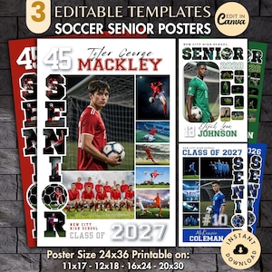 Soccer SENIOR Photo Collage TEMPLATE, Personalized Game Night Sports Team Poster, DIY Printable Display Sign, Picture Memory Keepsake Gift