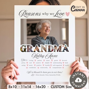 Razones por las que amamos a la ABUELA: plantilla editable, marco de fotos personalizado con palabras, regalo para el Día de la Madre o cumpleaños, recuerdo de homenaje personalizable de 8 x 10 pulgadas.