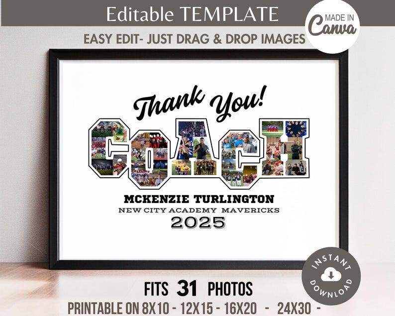 Editable COACH Signing Board TEMPLATE for Any Sports, Printable Photo ...