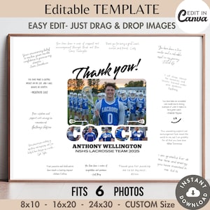 Lacrosse COACH Unterzeichnungsrahmen Canva VORLAGE Benutzerdefinierte Fotocollage Sport Autogramm Poster DIY personalisiertes signierbares Endjahres- / Saisongeschenk