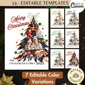 Kerstboom Fotocollagekaart Bewerkbare Canva Frame SJABLOON Aangepast afdrukbare Retro Modern Minimalistisch Vakantiegroeten Digitale download