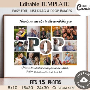 Plantilla de marco de fotos POP editable, imprimible, para el Día del Padre o cumpleaños, regalo personalizable de agradecimiento para el abuelo, 8 x 10