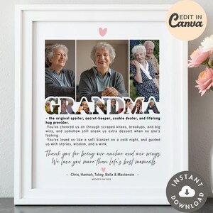 Collage de fotos con frase divertida de abuela, plantilla editable, personalizable, regalo para el Día de la Madre, imprimible, arte de pared para abuela, homenaje, 8 x 10