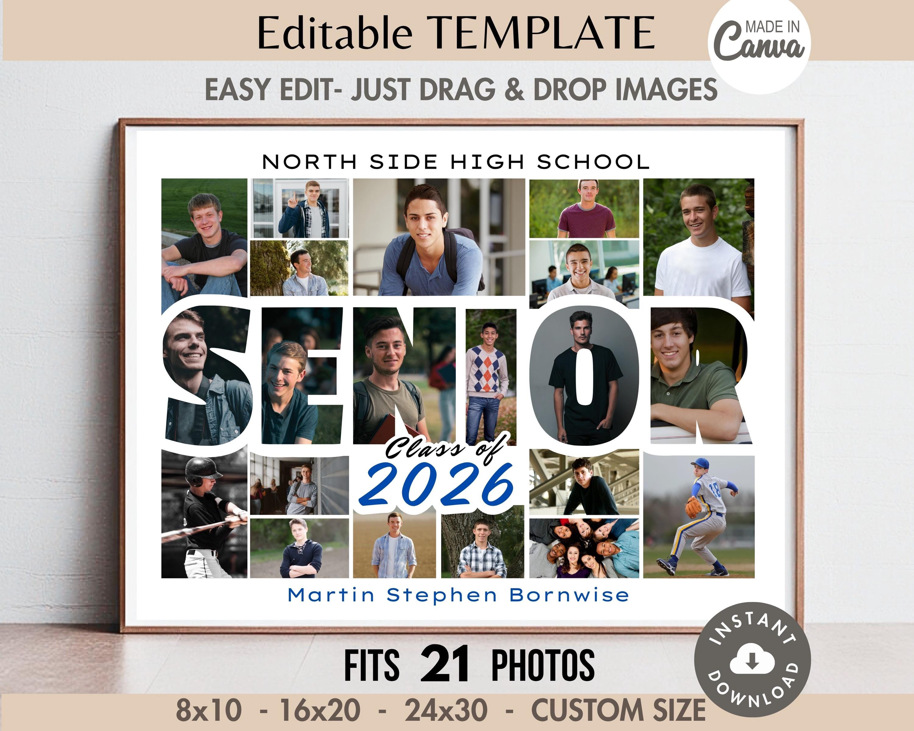 Editable SENIOR Photo Collage Poster TEMPLATE, 21-picture DIY ...