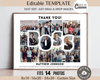 Editable BOSS Word Photo Collage Frame Canva TEMPLATE Printable Custom Appreciation/Promotion Poster DIY Personalized Boss Gift 8x10 Print