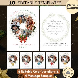Bewerkbare krans fotocollage frame kerstkaart SJABLOON aangepaste DIY afdrukbare moderne minimalistische vakantiegroeten 5 x 7 digitale download