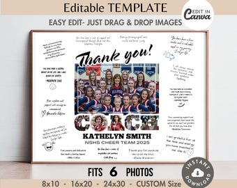 COACH Gift Signing Frame Canva TEMPLATE Any Sports Team Photo Collage Signatures/Messages Poster DIY Personalized Autograph Memory Keepsake