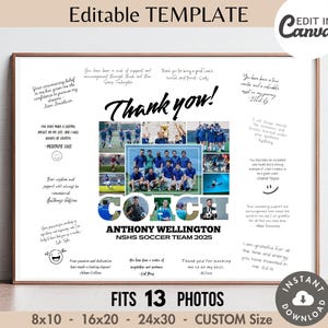 Editable Soccer COACH Signing Board TEMPLATE Photo Collage Sports Team Autograph Sign Poster DIY Personalized Signable End Year/Season Gift