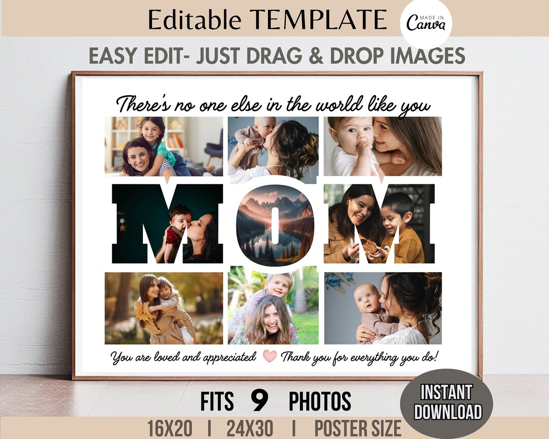 Editable MOM Word Photo Collage Canva TEMPLATE Custom DIY Personalized ...