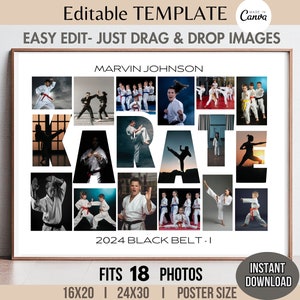Plantilla de collage de palabras de KARATE de 18 fotos editables en Canva Póster de artes marciales Regalo personalizado para estudiantes/sensei Cuadrícula de imágenes personalizable de 8 x 10