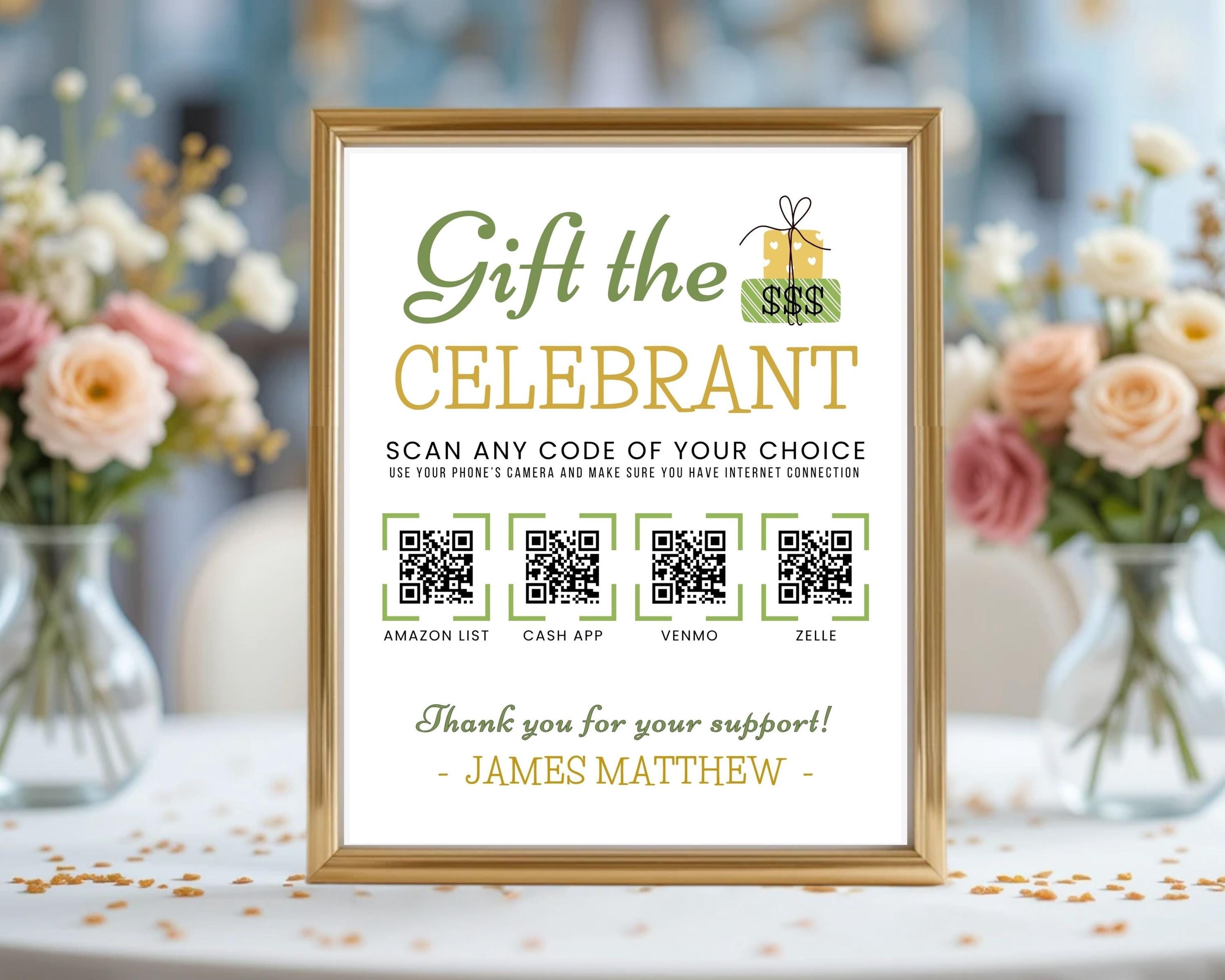Birthday QR Code Table Sign Editable Template, Scan to Gift the ...