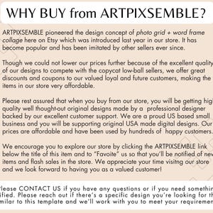 May include: Text on a white background explaining why to buy from ARTPIXSEMBLE. The text explains that the shop offers high-quality, original designs made by a professional designer. The shop is a proud US-based small business and offers discounts and coupons to valued customers.