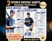 2-Editable Player Profile Sheet TEMPLATES, Any Sports Athlete Photo Resume Recruiting Flyer Travel Team College Showcase Baseball Volleyball