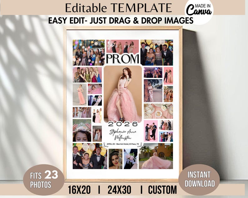 Frame Design Prom Editable PROM Photo Collage Frame TEMPLATE, Printable Senior Ball ...
