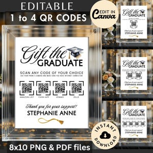 Abschluss-QR-Code-Tischschild-bearbeitbare Vorlage, Scan, um dem graduierten Familienmitglied zu schenken, PDF-& PNG-Dateien, 8x10 druckbares Partydisplay, digitaler Download