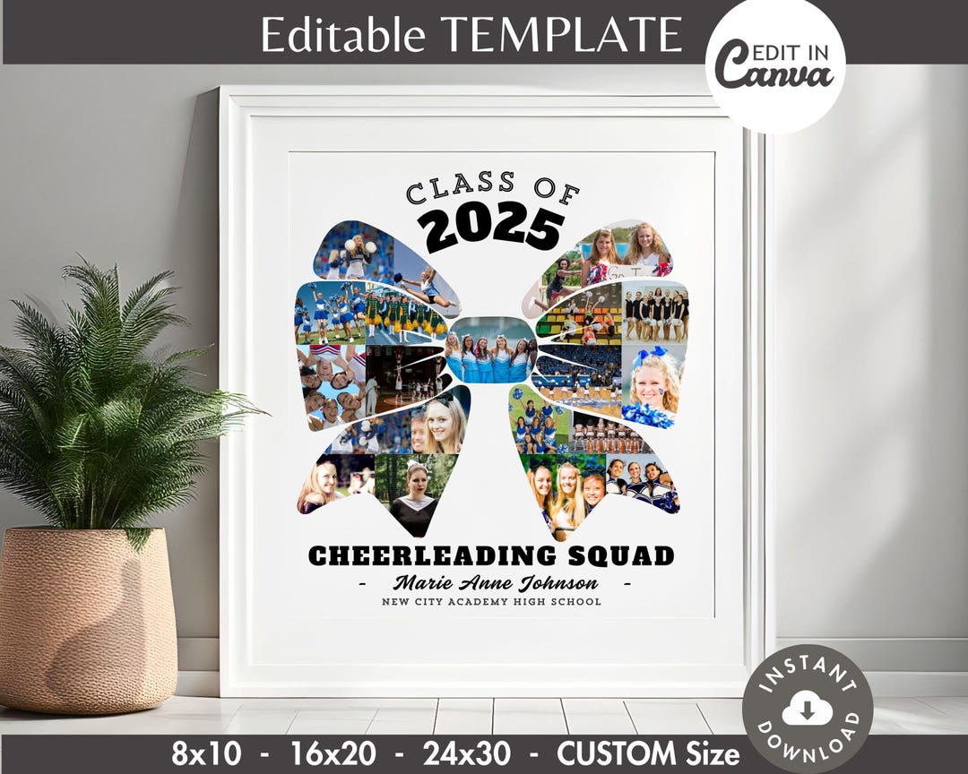 CHEER Hair Bow/ribbon Photo Collage Frame Editable Canva TEMPLATE ...