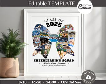 CHEER Hair Bow/Ribbon Photo Collage Frame Editable Canva TEMPLATE Sports Team Poster//Sign Custom DIY Personalized Senior Cheerleader Gift
