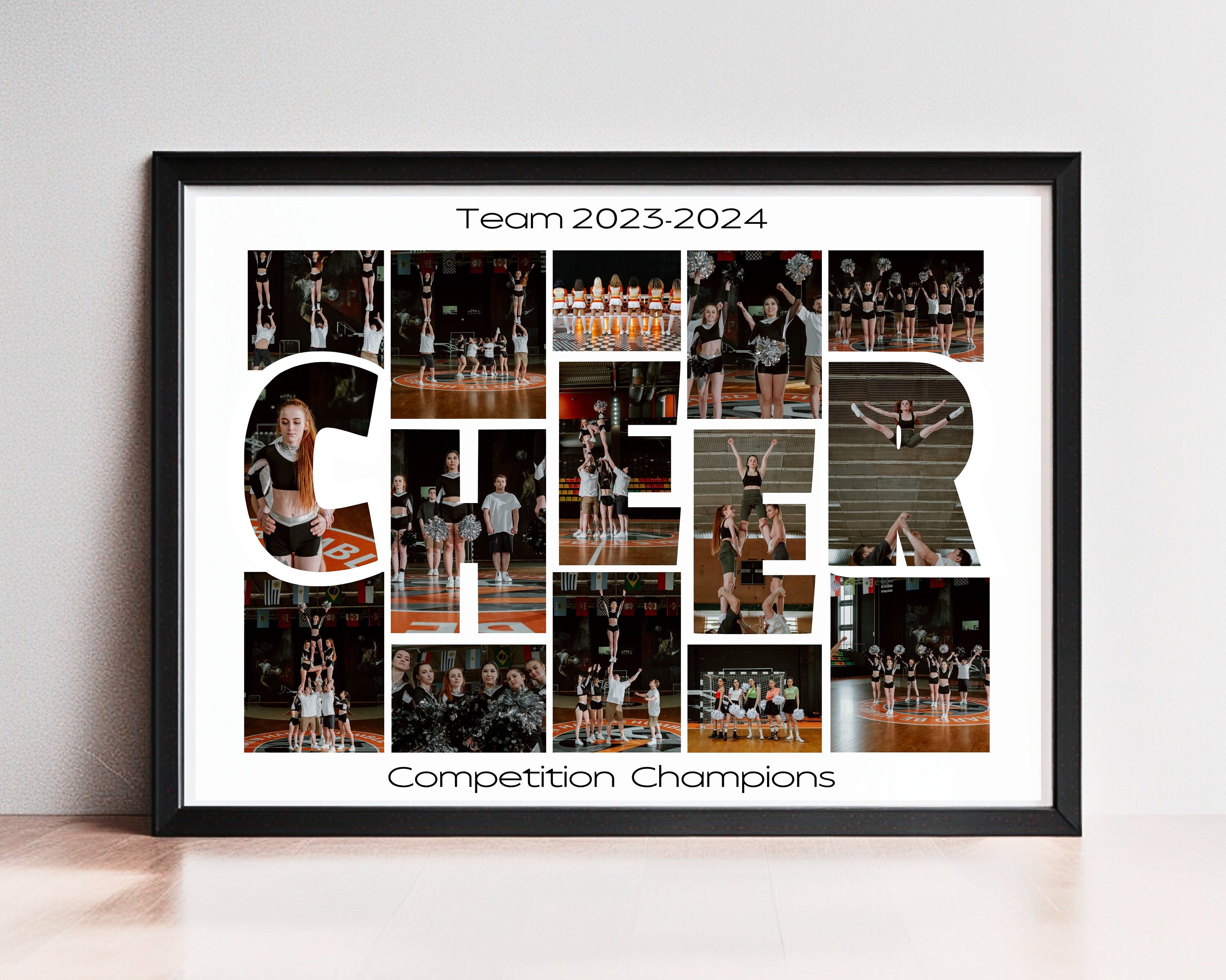 CHEER Photo Collage Word Frame Editable TEMPLATE Cheerleading Squad ...