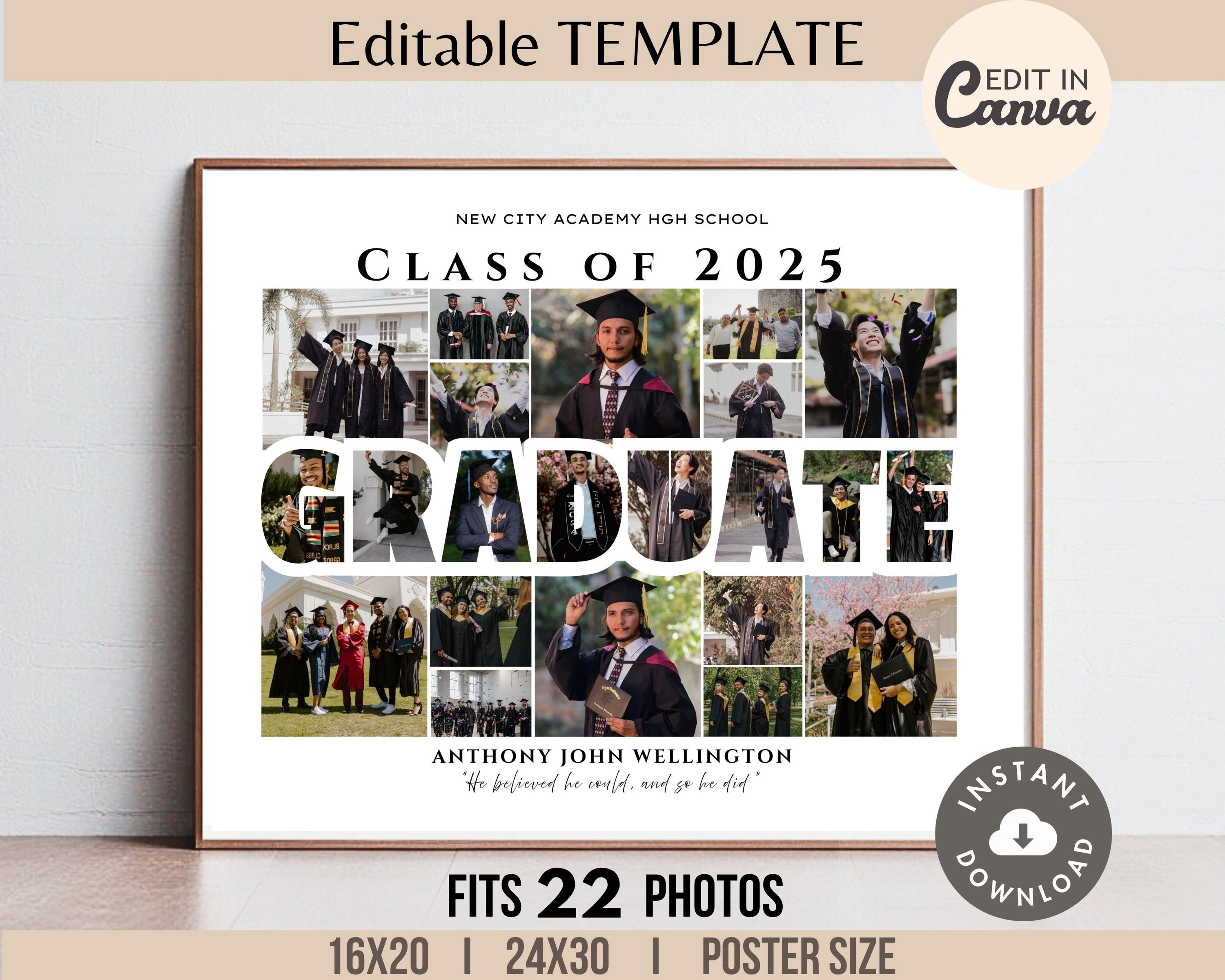 Graduation Photo Collage Examples Editable GRADUATE Photo Collage TEMPLATE, Custom Printable Graduation ...