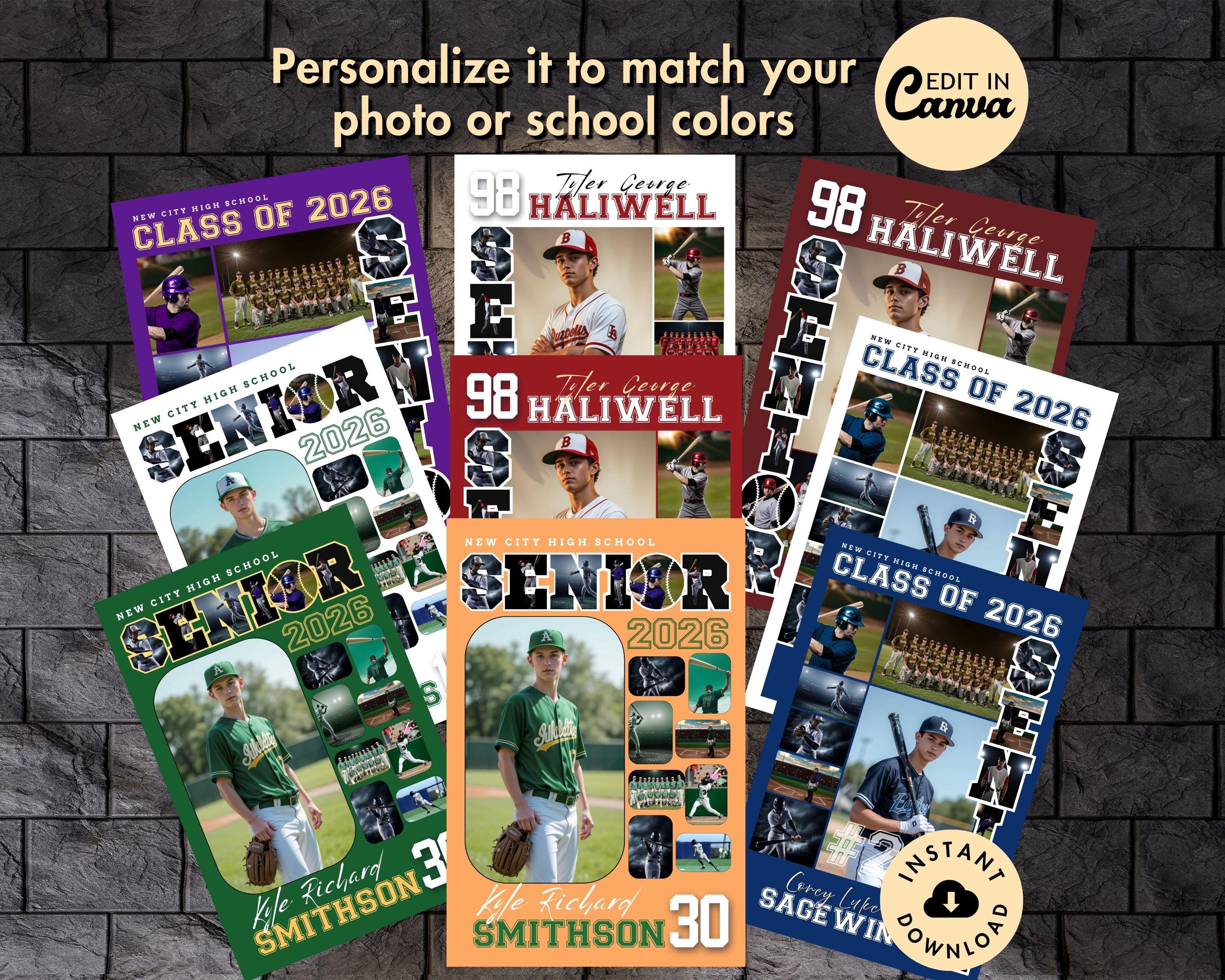 Baseball SENIOR Photo Collage TEMPLATE, Personalized Game Night Sports