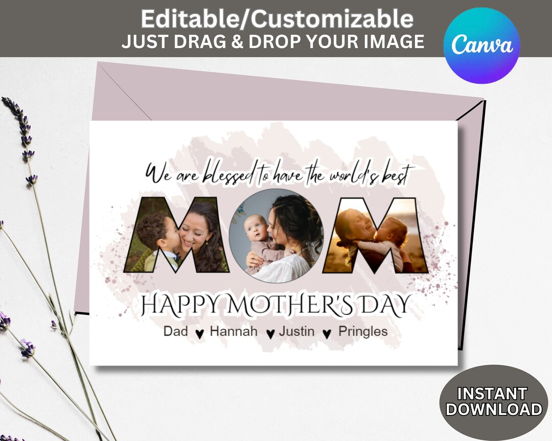 Editable MOM 5x7 Greeting Card Canva TEMPLATE DIY Custom Birthday ...