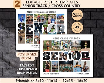 SENIOR Cross Country/Track Photo Collage Poster TEMPLATE Printable Personalized Running Sign DIY Custom Banquet Night Runner Gift Keepsake