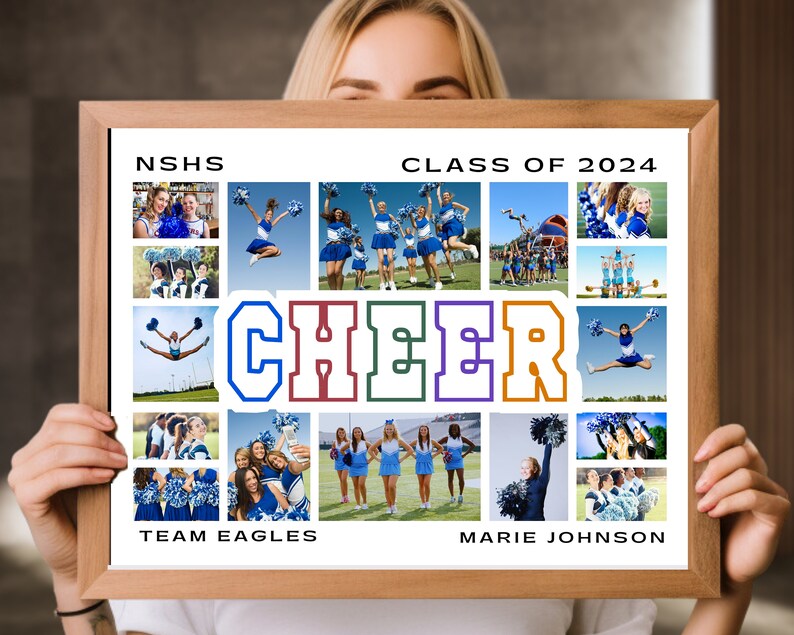Editable 16-photo CHEER Word Collage Canva TEMPLATE Sports Team Poster ...