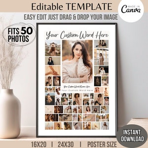 50-Photo Grid Collage Canva TEMPLATE Any Occasion Big Storyboard Birthday Graduation Anniversary Memorial Funeral Sign Printable Poster Size