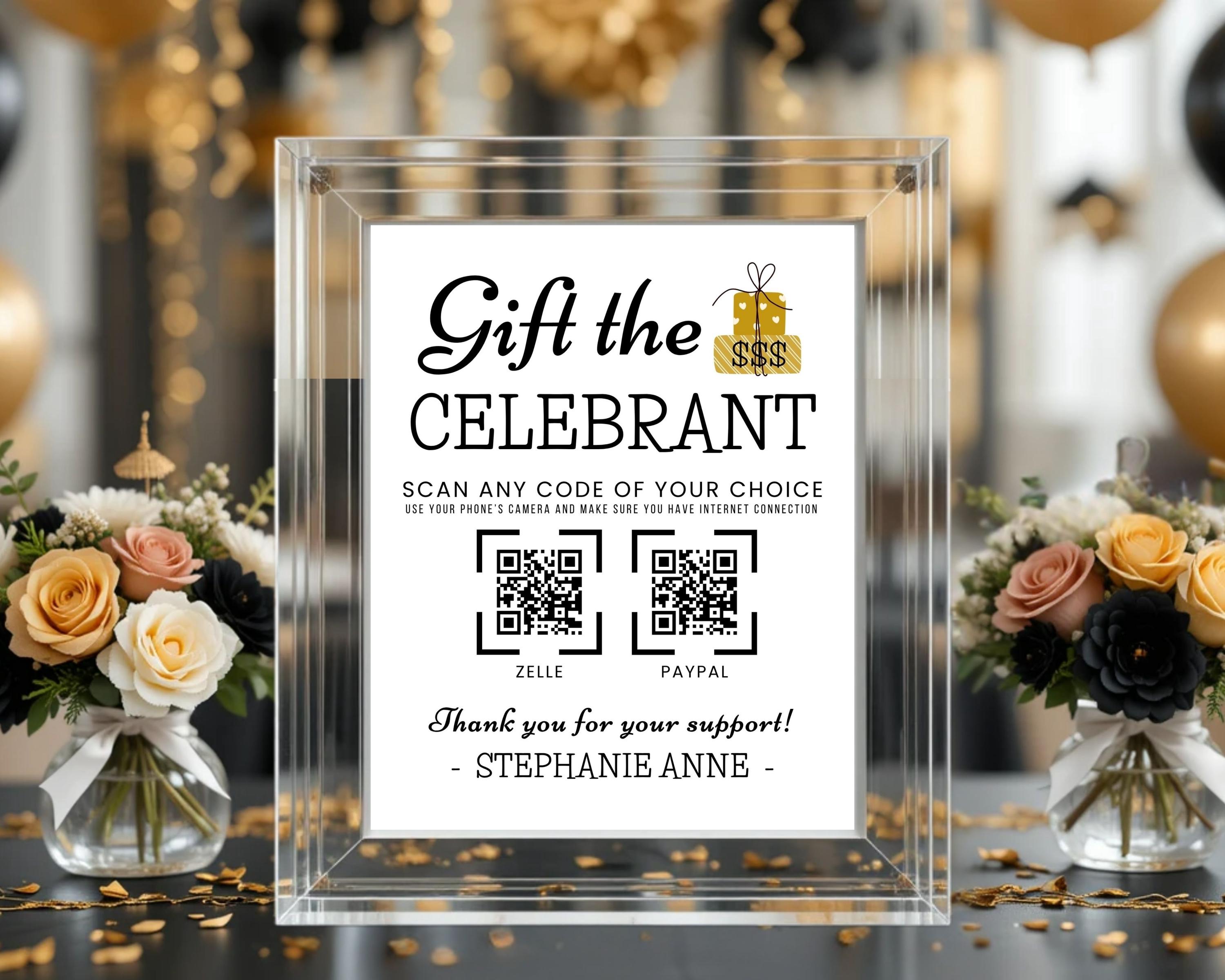 Birthday QR Code Table Sign Editable Template, Scan to Gift the ...