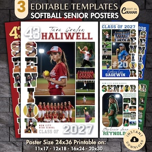 Softball SENIOR Photo Collage TEMPLATE, Personalized Game Night Sports Team Poster, DIY Printable Display Sign, Picture Memory Keepsake Gift