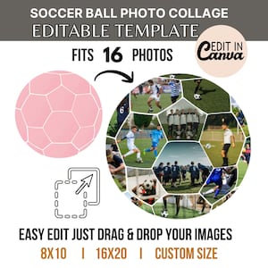 SOCCER Ball Shape Frame Photo Collage TEMPLATE For Custom Design Sports Team Poster, Digital Wall Art or Personalized DIY Printable Gift