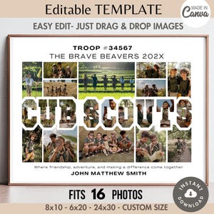 Modèle modifiable de cadre mot collage photo des scouts CUB, affiche des troupes garçon/fille imprimable souvenir souvenir de fin d'année cadeau personnalisé impression 8 x 10
